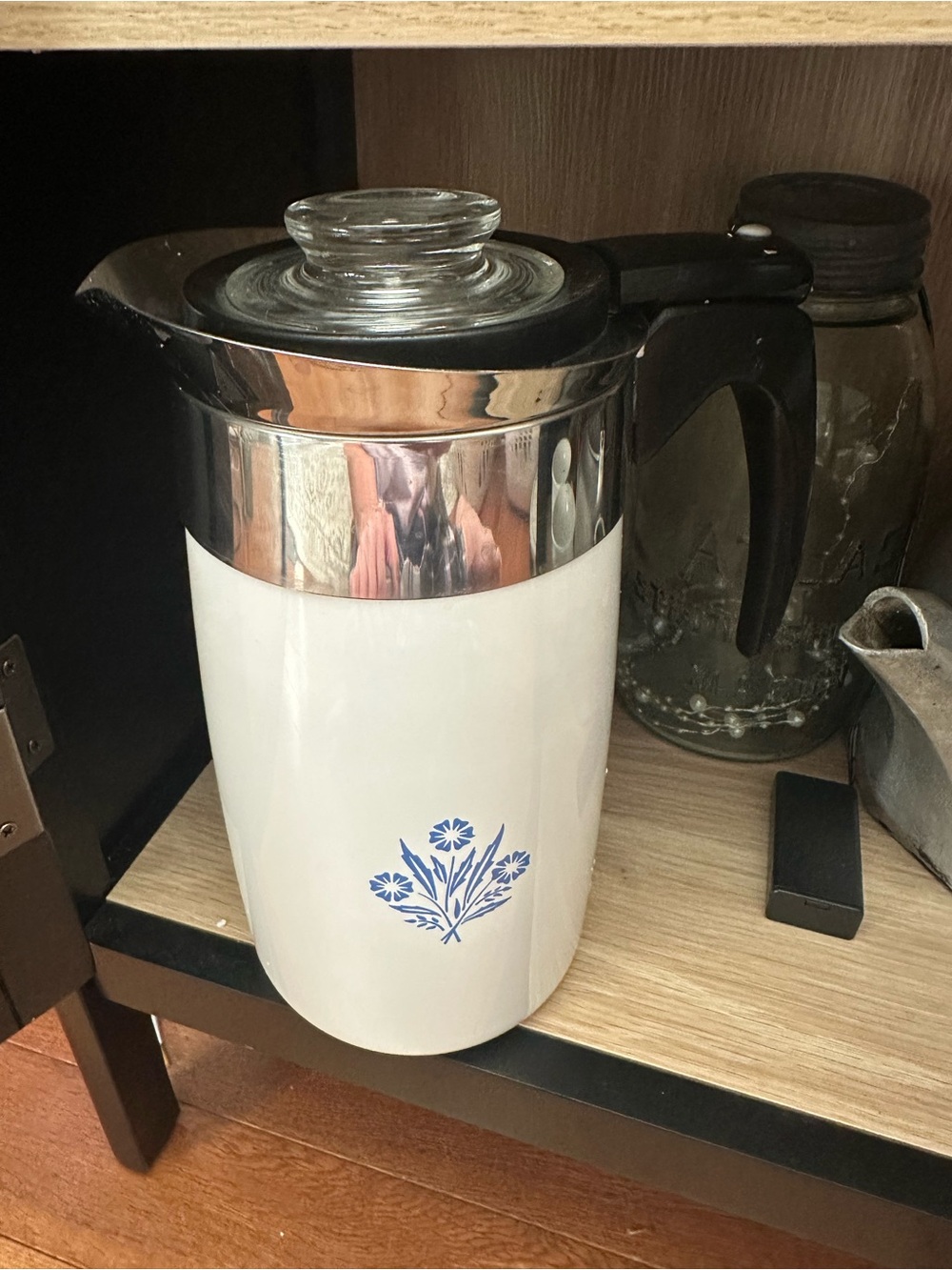 Electric Corningware Percolator with Blue Floral Motif and Black Handle- NO CORD